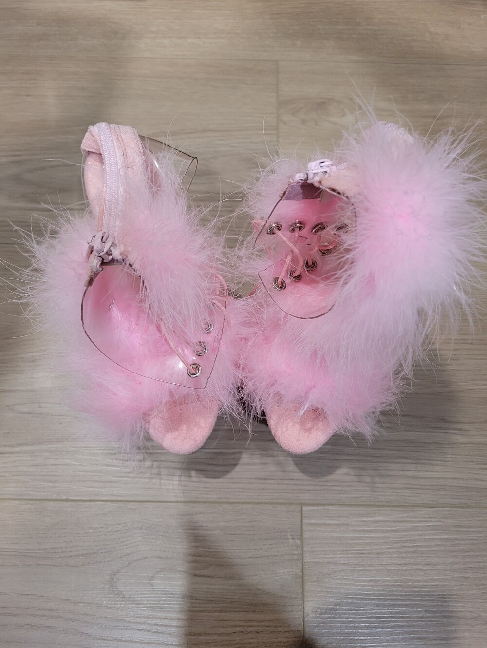 Pleasers Size 5 Adore - 724F Pink Flamingo, Fluffy Heels - Picture 8 of 13